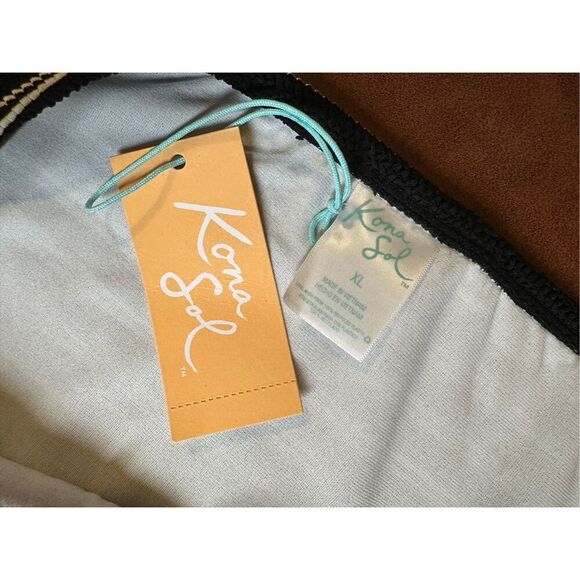 Kona Sol black and White Textured Boho Swim Bikini Bottom Size XL - Picture 3 of 4